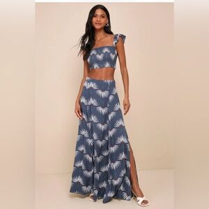 Trancoso dusty blue print floral maxi two piece